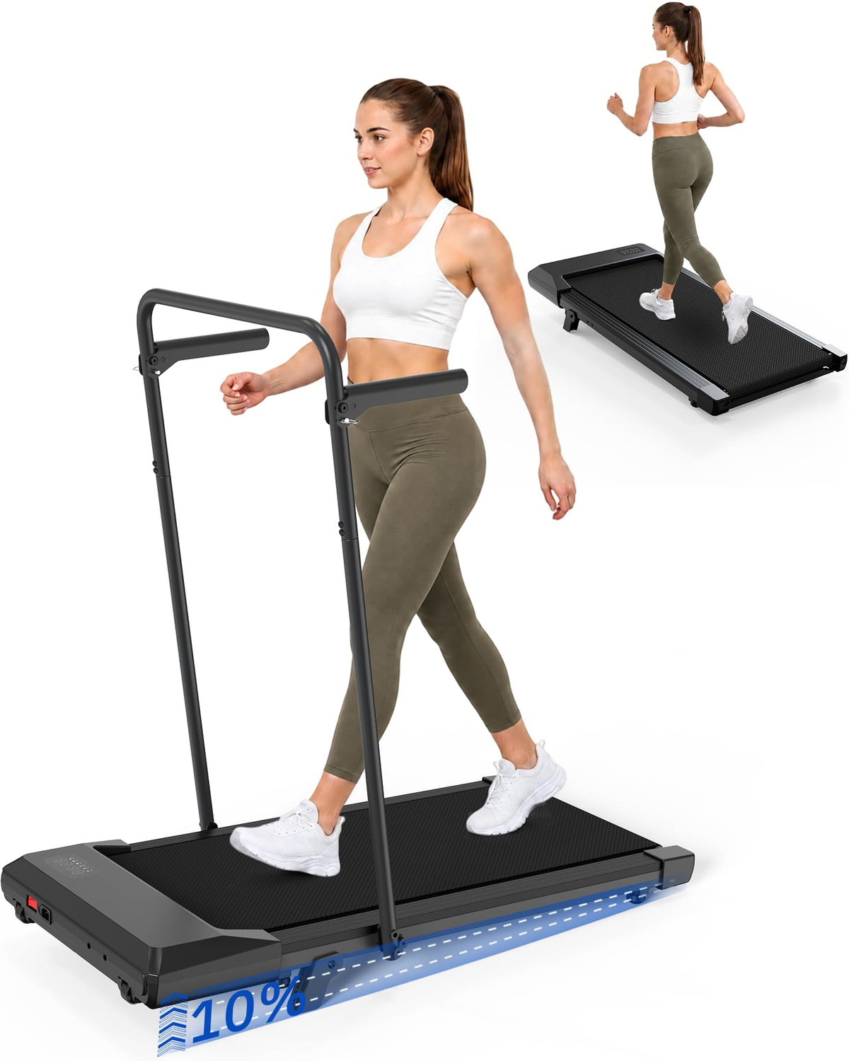 Superun Walking Pad mit Steigung, APP KI-Trainer, leises Büro Laufgerät
