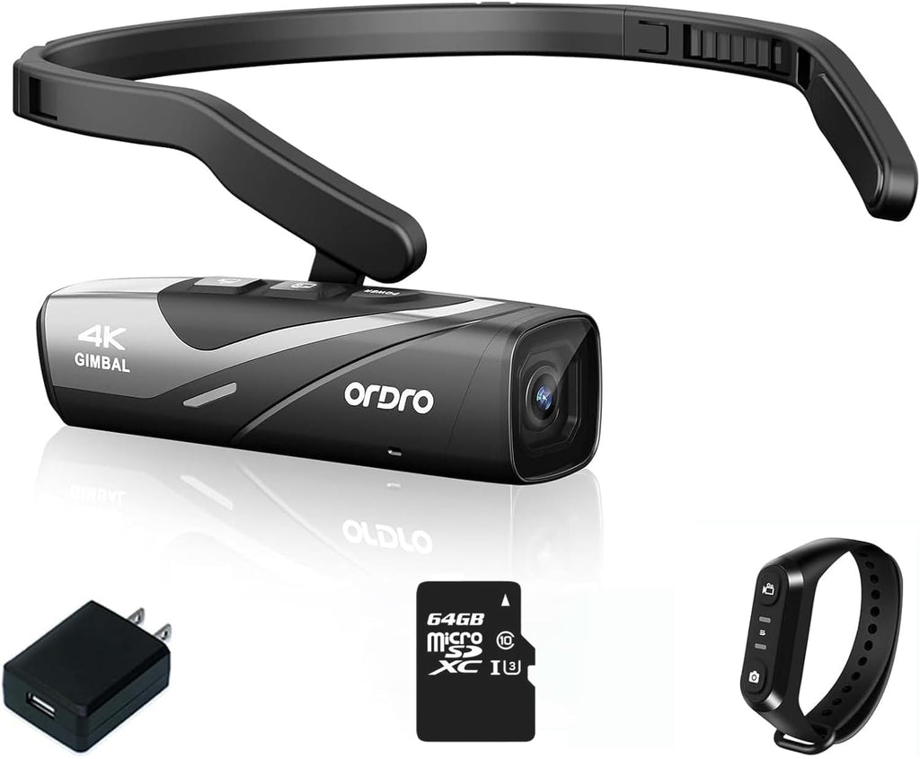 ORDRO Video Camera 4K EP8 Portable Camera POV Recording, Ultra HD 4K 60fps Camcorder with 1/2.8 Inch Sensor, 2-Axis Gimbal Stabiliser, 2.4/5G WiFi, with Remote Control and 64GB MicroSD Card