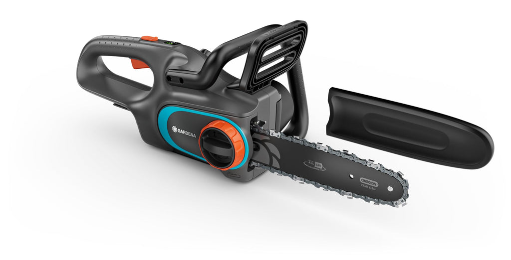 Gardena Akku-Kettensäge PowerSaw 250/18V P4A Ready-To-Use Set: Oregon Kette, Ergonomisch, Geräuscharm, Kettenbremse, Kabellos (14790-20)