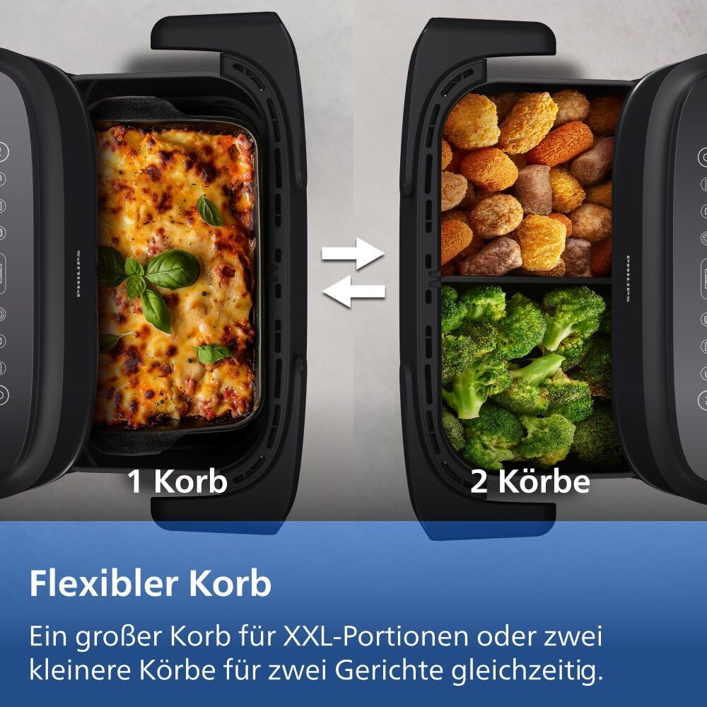 Philips 1000 Series NA154/00 Dual Basket Heißluftfritteuse 7,1L, 10 Funktionen, 2450W, Schwarz
