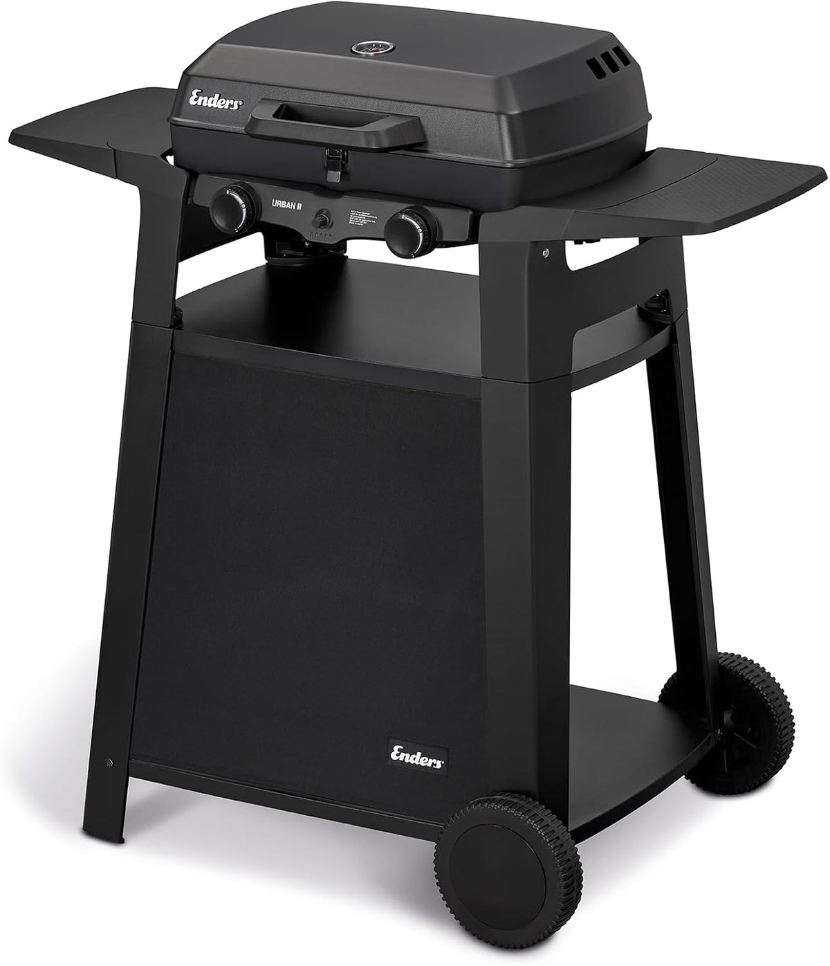 Enders Urban II Trolley, Tischgrill mit Trolley, Grillen-, Kochen- und Backen Funktion, 2 Brenner Edelstahl, mit Grill-Thermometer, Balkon-, Camping-Grill, Aluguss-Gehäuse, Gusseisen-Rost #207072
