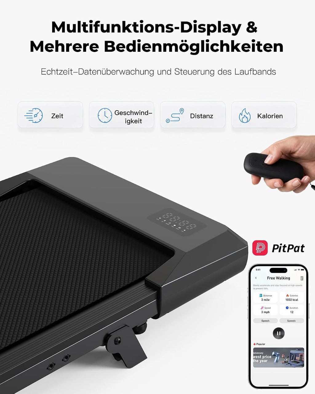 Superun Walking Pad mit Steigung, APP KI-Trainer, leises Büro Laufgerät