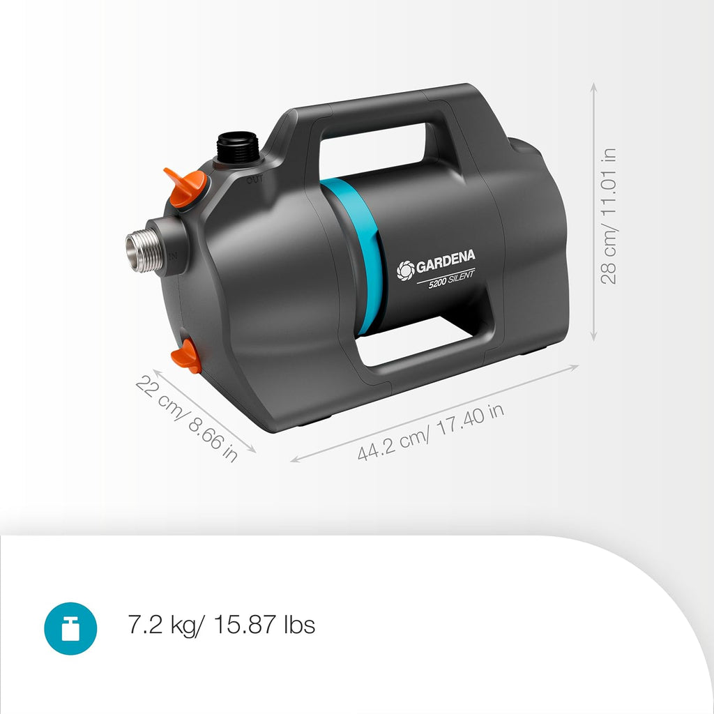 Gardena Gartenpumpe 5200 Silent Pumpen: 26% mehr Wasserdurchfluss bei gleichem Energieverbrauch im Vergleich zum Vorgänger-Modell*, Leise im Betrieb (09084-20)
