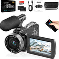 Videokamera 4K 48MP Camcorder 18X Digital Zoom Vlogging Kamera mit LED-Fülllicht für YouTube, 3.0'' 270°Drehbarer Screen Video Kamera mit Externem Mikrofon, Fernbedienung, 2 Batterien (32 GB Karte)