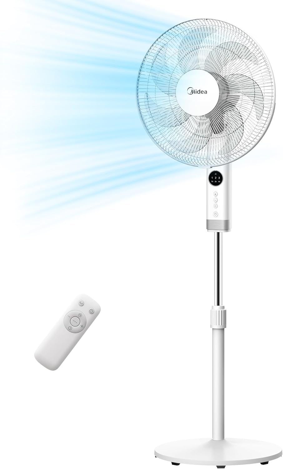 Midea MFS400R0APW Standventilator, 50W AC-Motor, 7 Klingen, 90° Oszillation, LED, Weiß