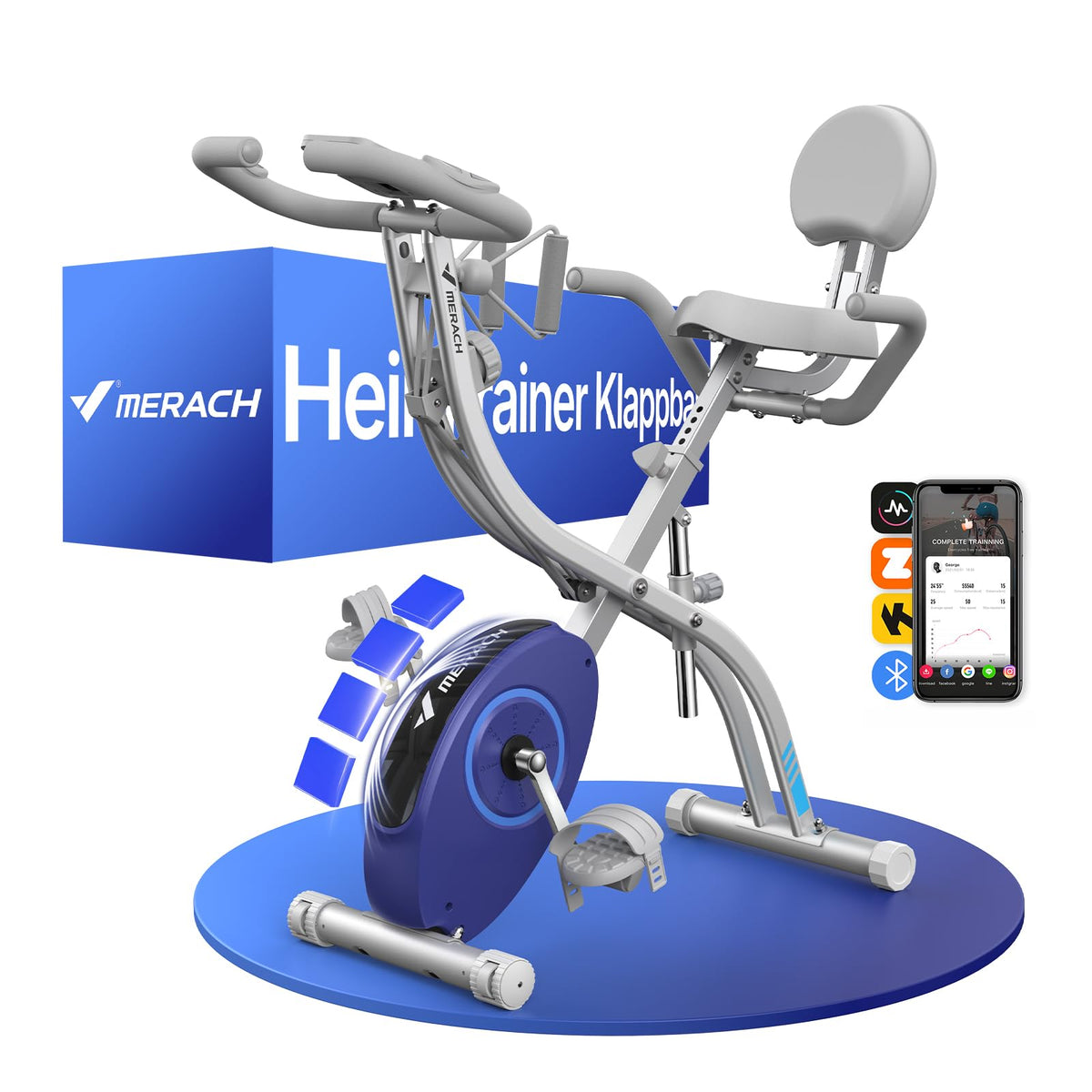 MERACH Foldable Exercise Bike, Quiet Home Trainer Bicycle with 16 Levels Magnetic Resistance, LCD Display, Comfortable Saddle, Fitness Bike for Home, Space-Saving Design for Effective Training