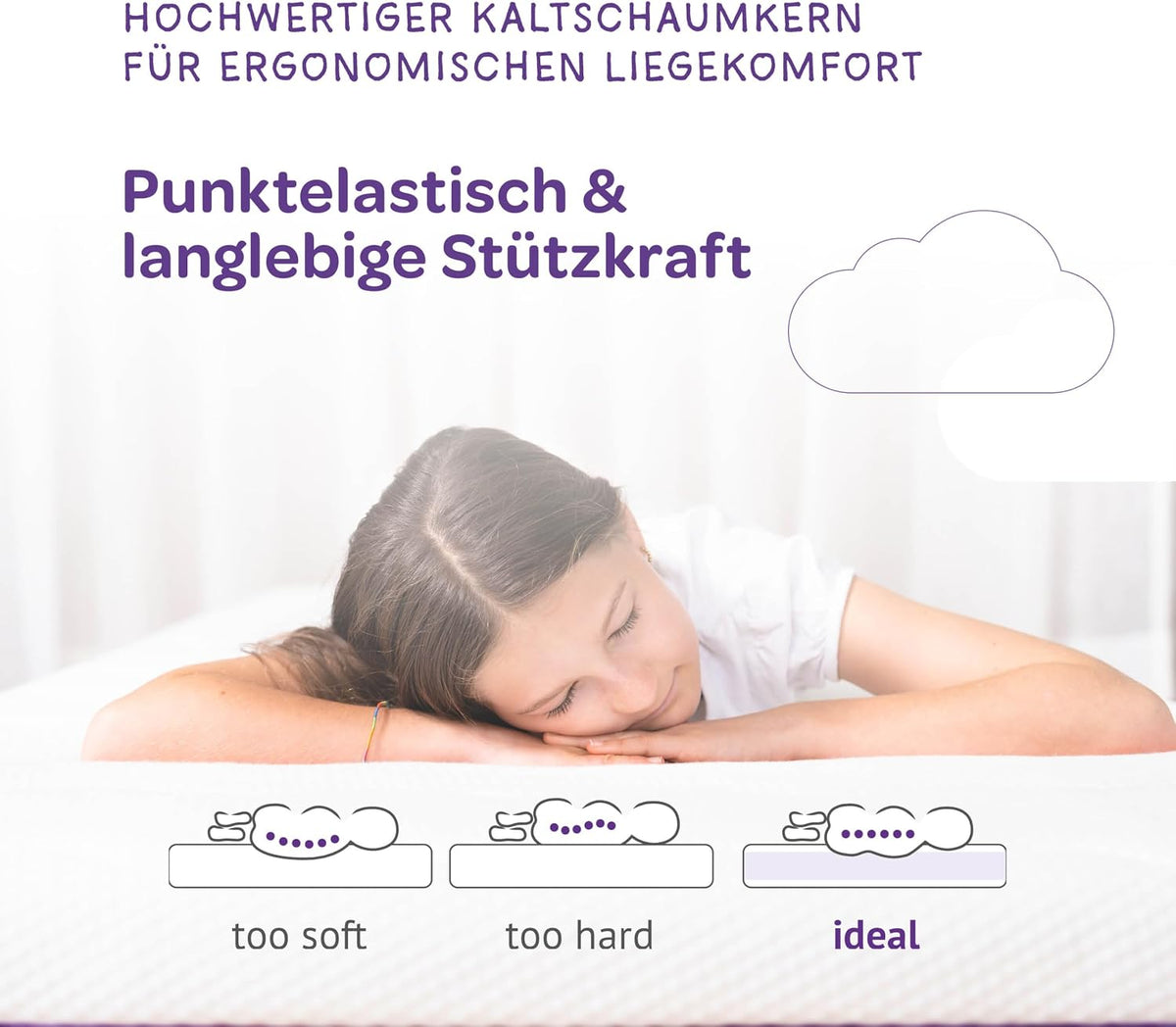 Träumeland Kindermatratze 90x200 cm | Duo Sleep Basic Jugendmatratze - Optimale Härtegrad H1/H2- Oeko-TEX Zertifiziert & allergikerfreundlich Dank waschbarem Bezug (90 x 200 x 12 cm hoch)