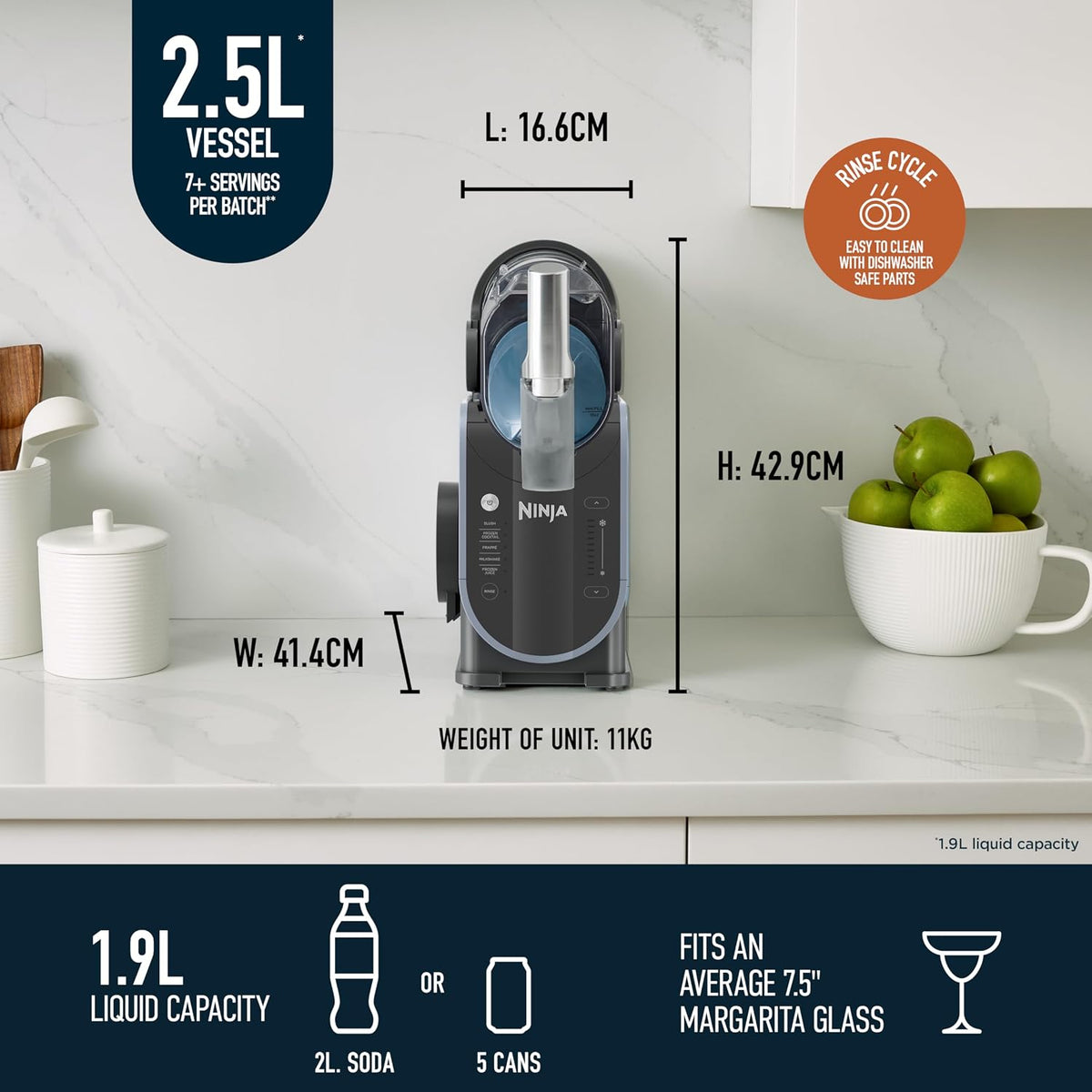 Ninja Slushi FS301UK Eismaschine, 1,9 l, 5 Voreinstellungen, Schnellkühlung, Arktisblau/Grau