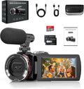Videokamera 4K 48MP, 21X Digital Zoom Camcorder, 3.0'' 270° Screen Vlogging Kamera für YouTube, LED-Fülllicht Video Camera mit 2 Batterien, Externem Mikrofon, HDMI-Kabel, 32 GB TF-Karte