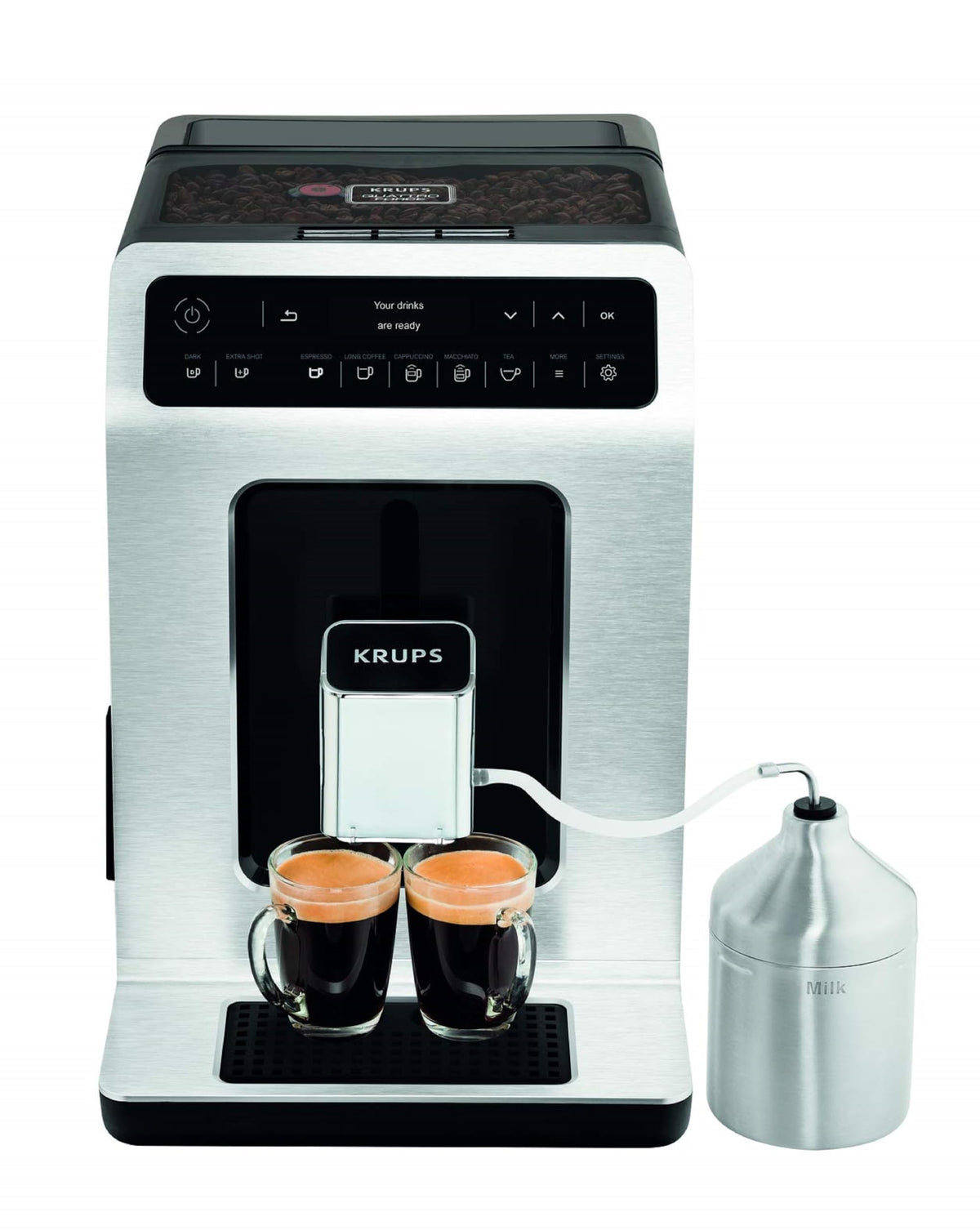Krups EA897B Evidence ECOdesign Kaffeevollautomat, automatische Espresso & Cappuccino-Funktion, Quattro Force Technologie, One-Touch Tassen mit Milch, 8 Voreinstellungen, Milchsystem, 1450W