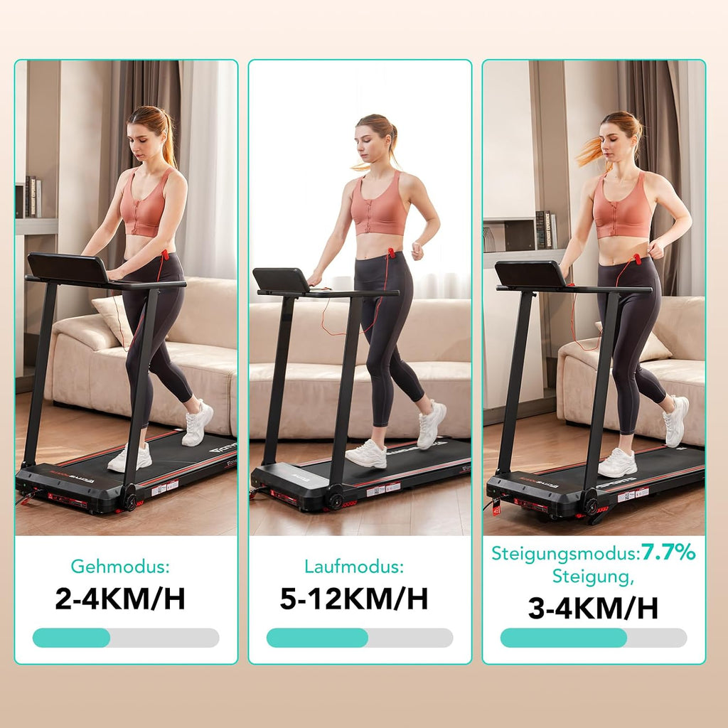 CITYSPORTS Elektrisches Laufband,Klappbares Laufband für Zuhause bis 12 km/h,mit LED-Anzeige,APP und 360° Tablet Holder,kompakte Walking Pad für Zuhause und Büro (Black)