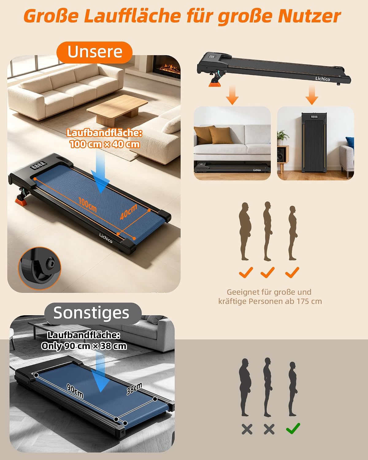 Lichico 3-in-1 Walking Pad mit 0-12% Steigung, Laufband für Zuhause Klein