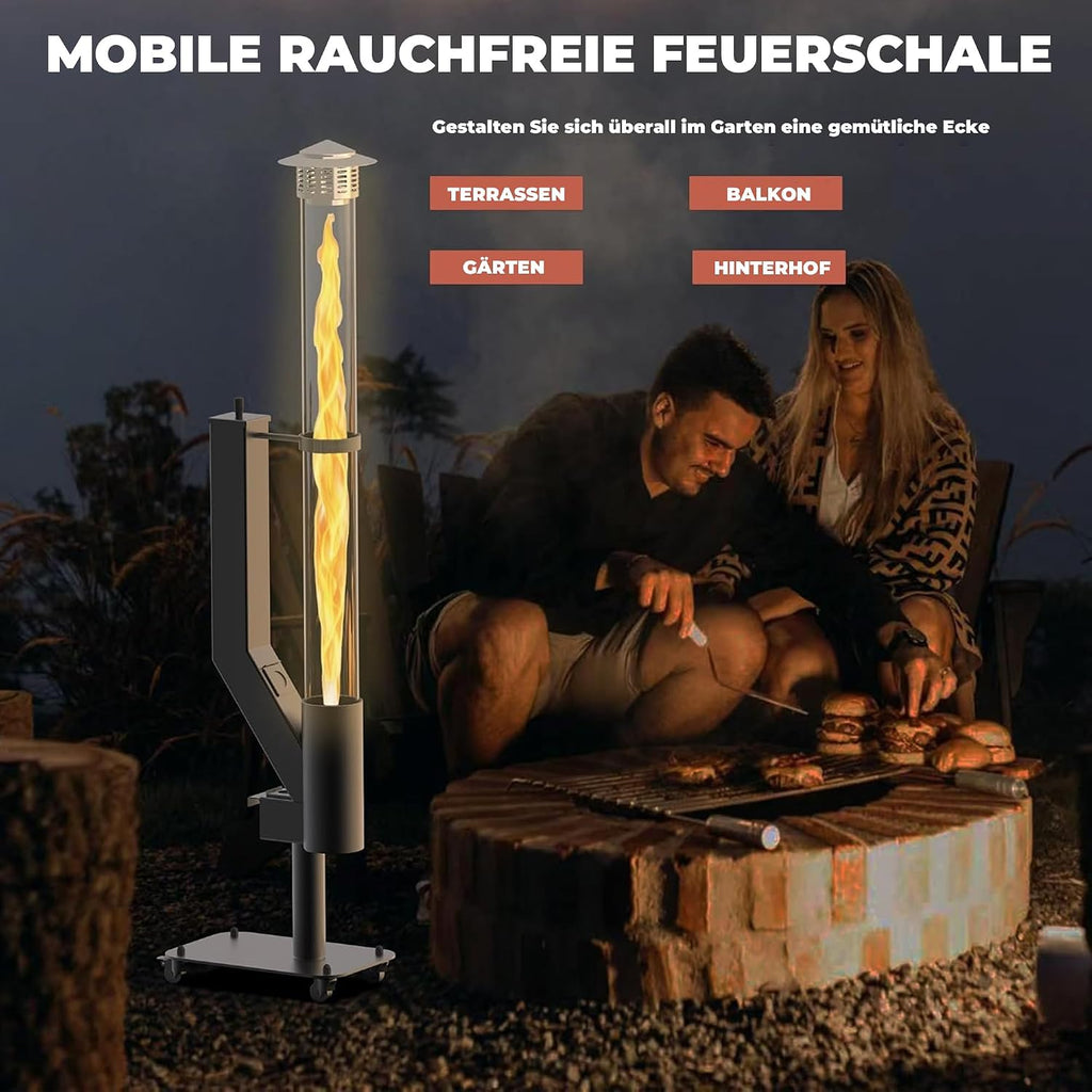 Outdoor Pellet Fire Bowl - Spiral Swirling Flame Column with Glass Tube Provides a Cozy Atmosphere on Patio and Garden, Ideal for Backyard and Camping
