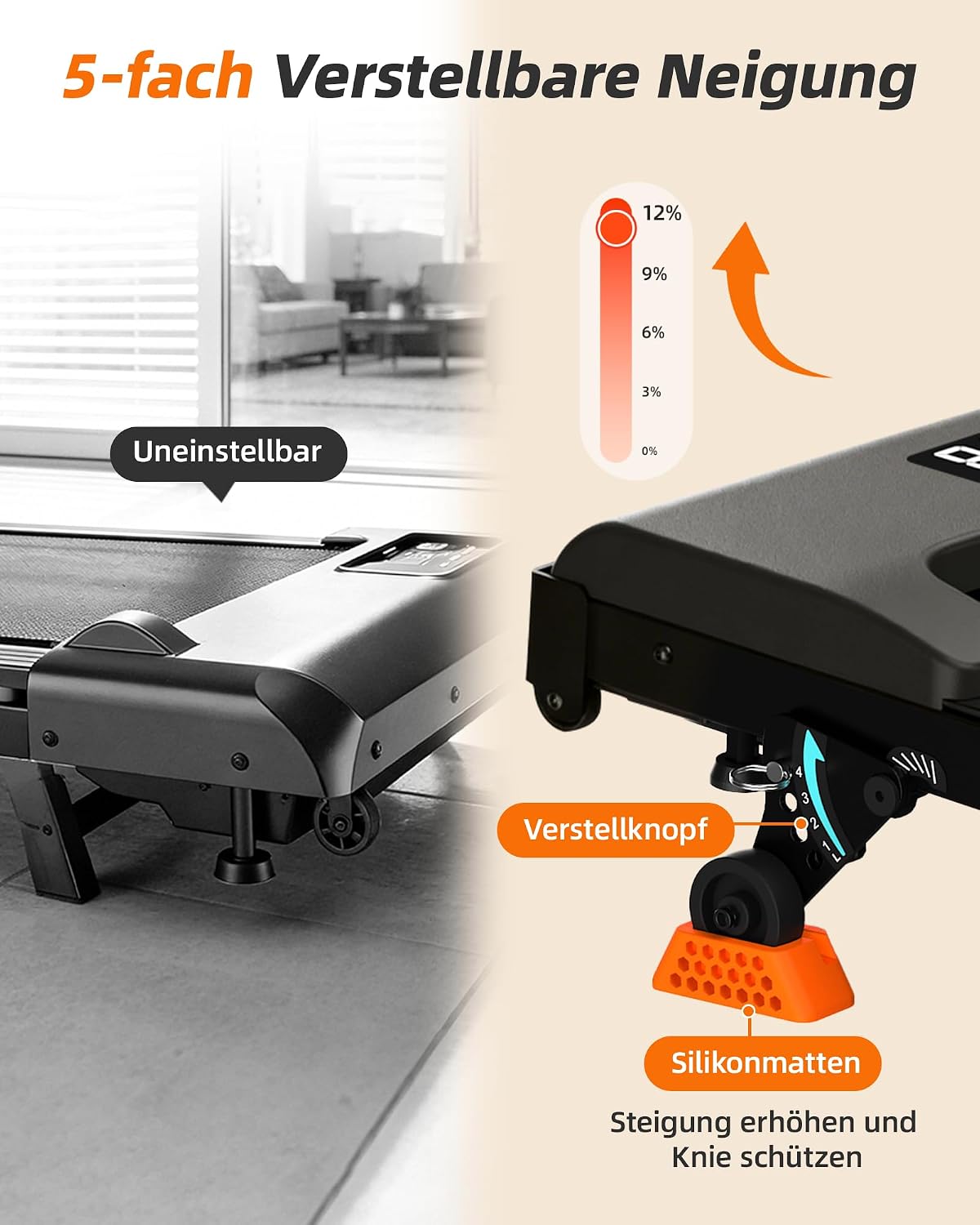 Lichico 3-in-1 Walking Pad mit 0-12% Steigung, Laufband für Zuhause Klein