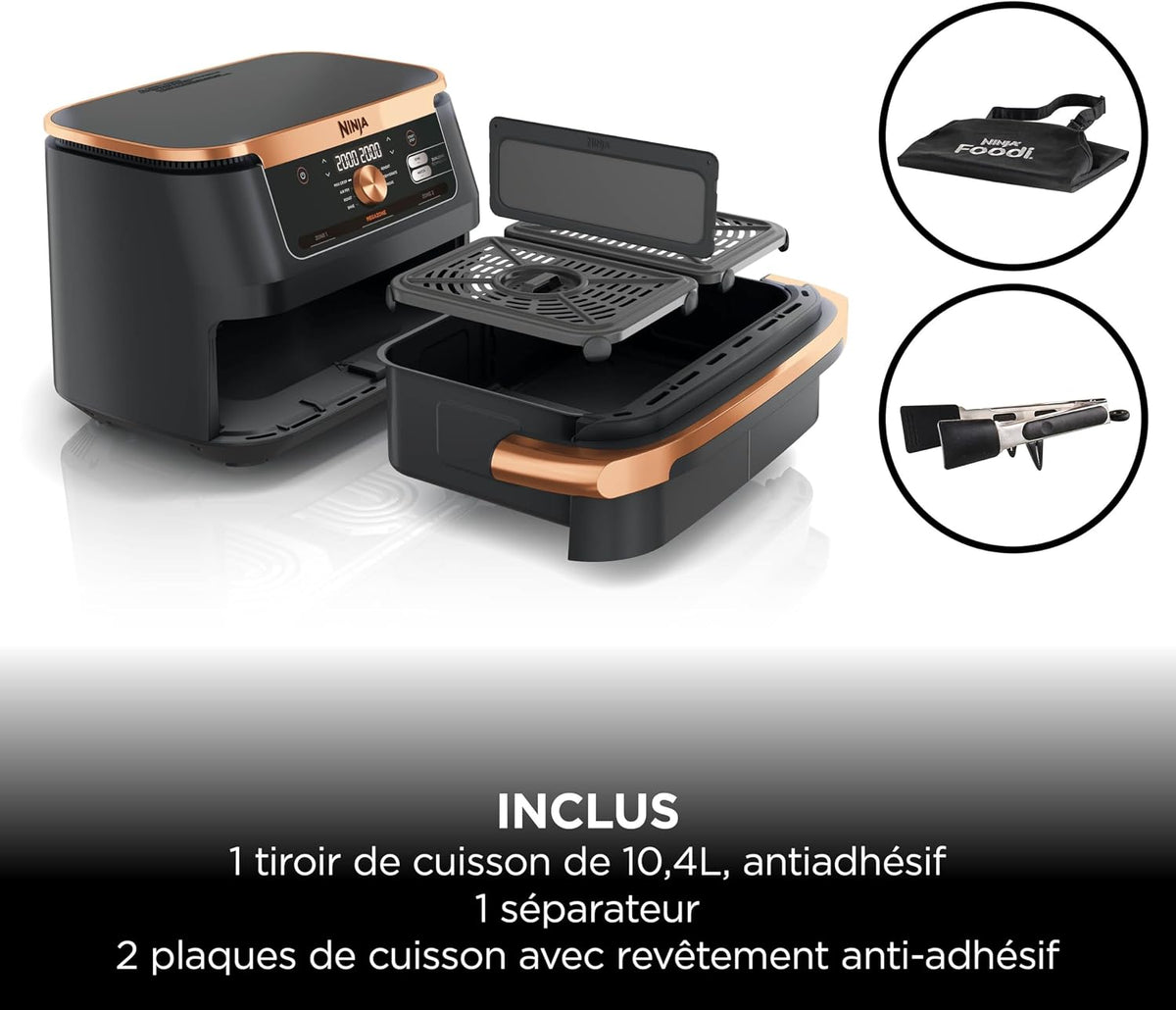 NINJA Foodi FlexDrawer Air Fryer, Dual Zone with Removable Divider, Large 10.4L Drawer, 7-in-1, Double Zone, Dishwasher Safe Non-Stick, Black & Copper, AF500EUCP