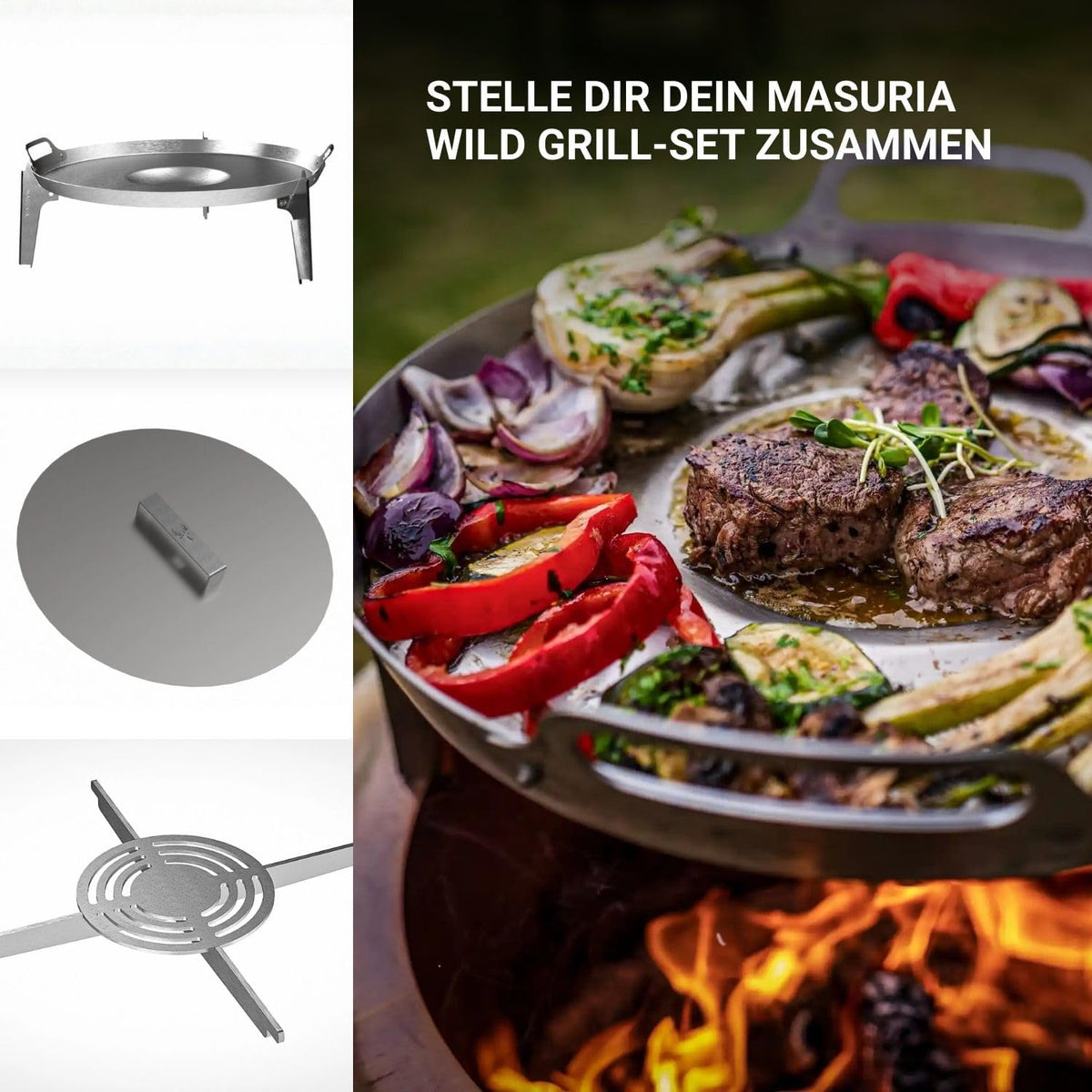 Masuria Alpha 800 Smokeless Fire Bowl 80 cm Diameter - Patented Smoke Reduction up to 95% - Made in the EU - Low-Smoke Outdoor Fire Pit Made of 304 Stainless Steel - Adjustable Legs - Black