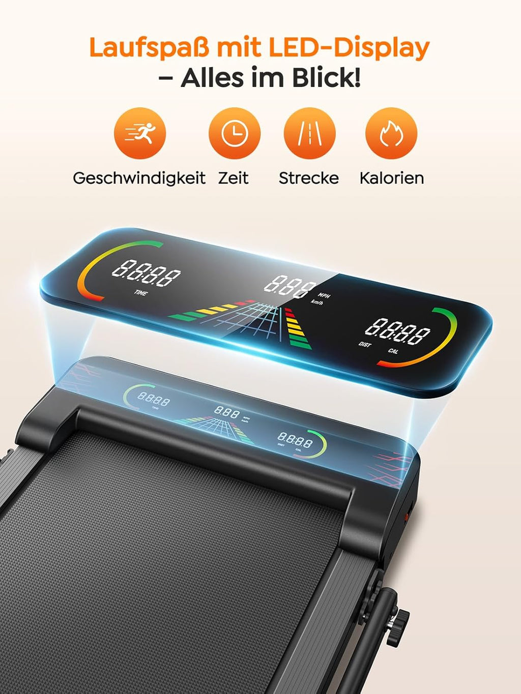 Laufband für Zuhause & Büro Klappbar, Walking Pad mit Steigung - 9% Neigung