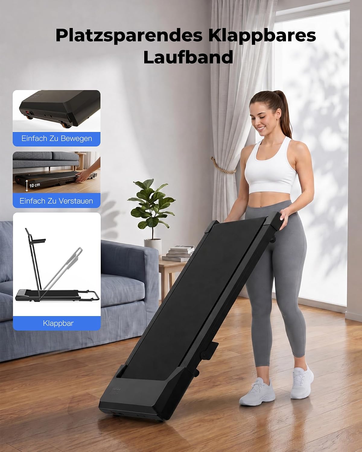 Superun Walking Pad mit Steigung, APP KI-Trainer, leises Büro Laufgerät