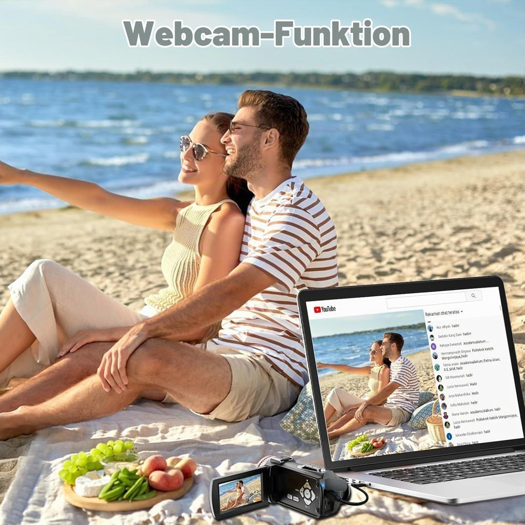Videokamera 4K Camcorder 48MP 21X Digitalzoom 3.0''270°Drehbarer Screen Vlogging Kamera für YouTube, Video Kamera mit HDMI-Kabel, Externes Mikrofon, Fernbedienung, 32 GB Karte, 2 Batterien