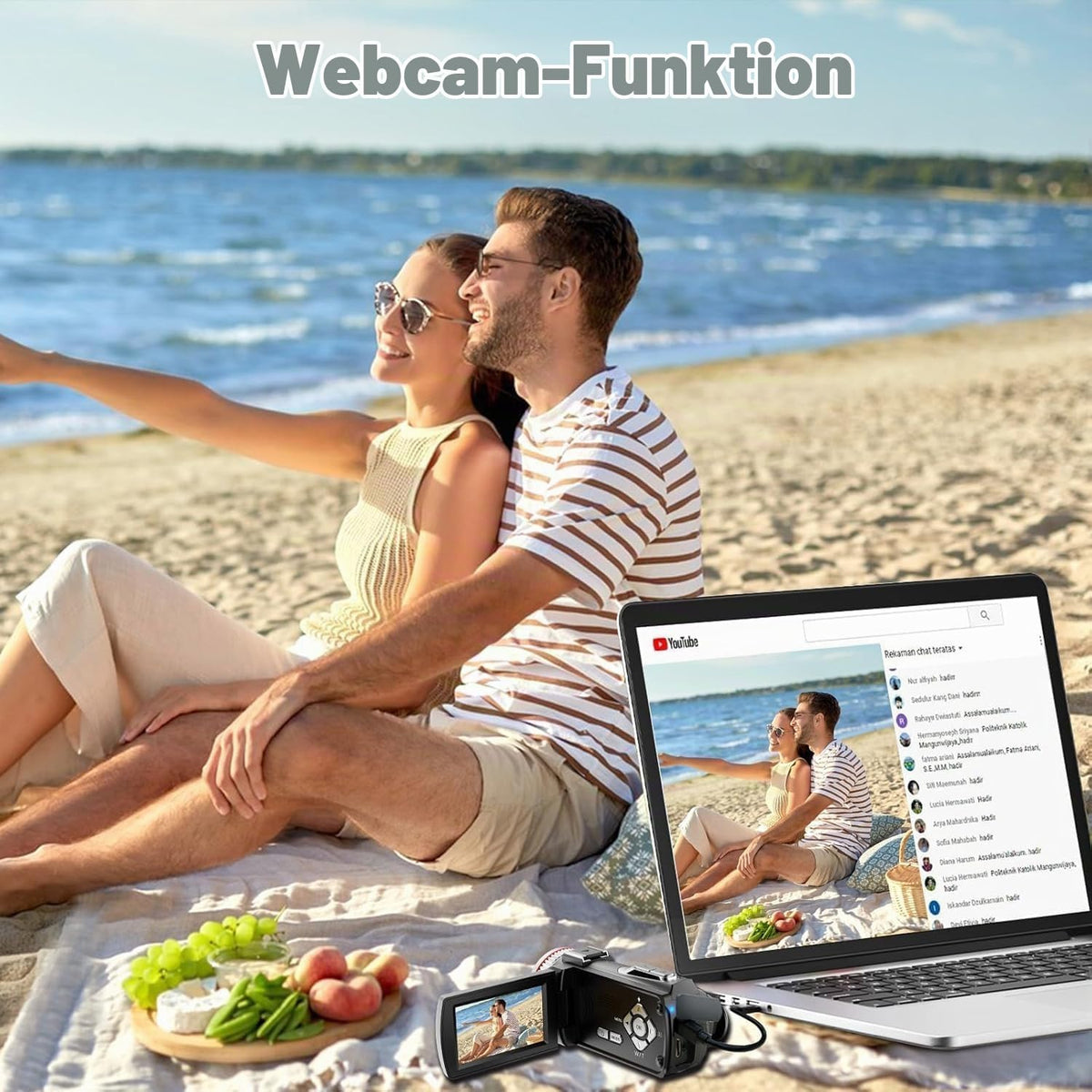 Videokamera 4K Camcorder 48MP 21X Digitalzoom 3.0''270°Drehbarer Screen Vlogging Kamera für YouTube, Video Kamera mit HDMI-Kabel, Externes Mikrofon, Fernbedienung, 32 GB Karte, 2 Batterien