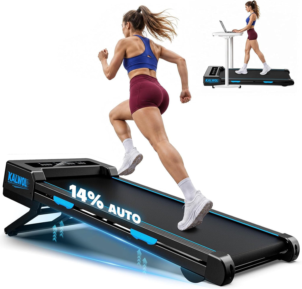 Walking Pad mit 14% Automatischer Steigung, 5 In 1 Laufband für Zuhause mit 3.5 HP bürstenloser Motor, 10km/h Laufband Schreibtisch für Zuhause & Büro mit LED-Display, 12 HIIT-Programme, Bis 180 kg
