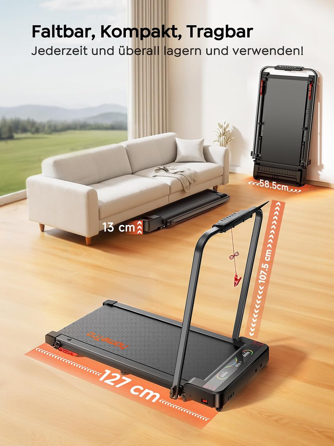 Laufband für Zuhause & Büro Klappbar, Walking Pad mit Steigung - 9% Neigung