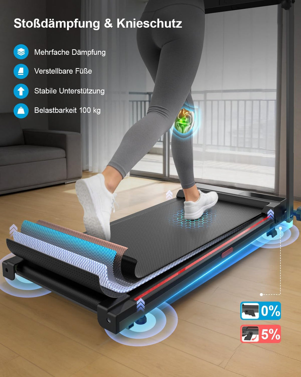 Laufband für Zuhause, Elektrisches Laufbänder mit Griff, Klappbares bis 10Km/H, Treadmill Walking Pad for Home, Leise Klein Büro Klappbar Kompakte, Anzeige 12 Programme Voreingestellte