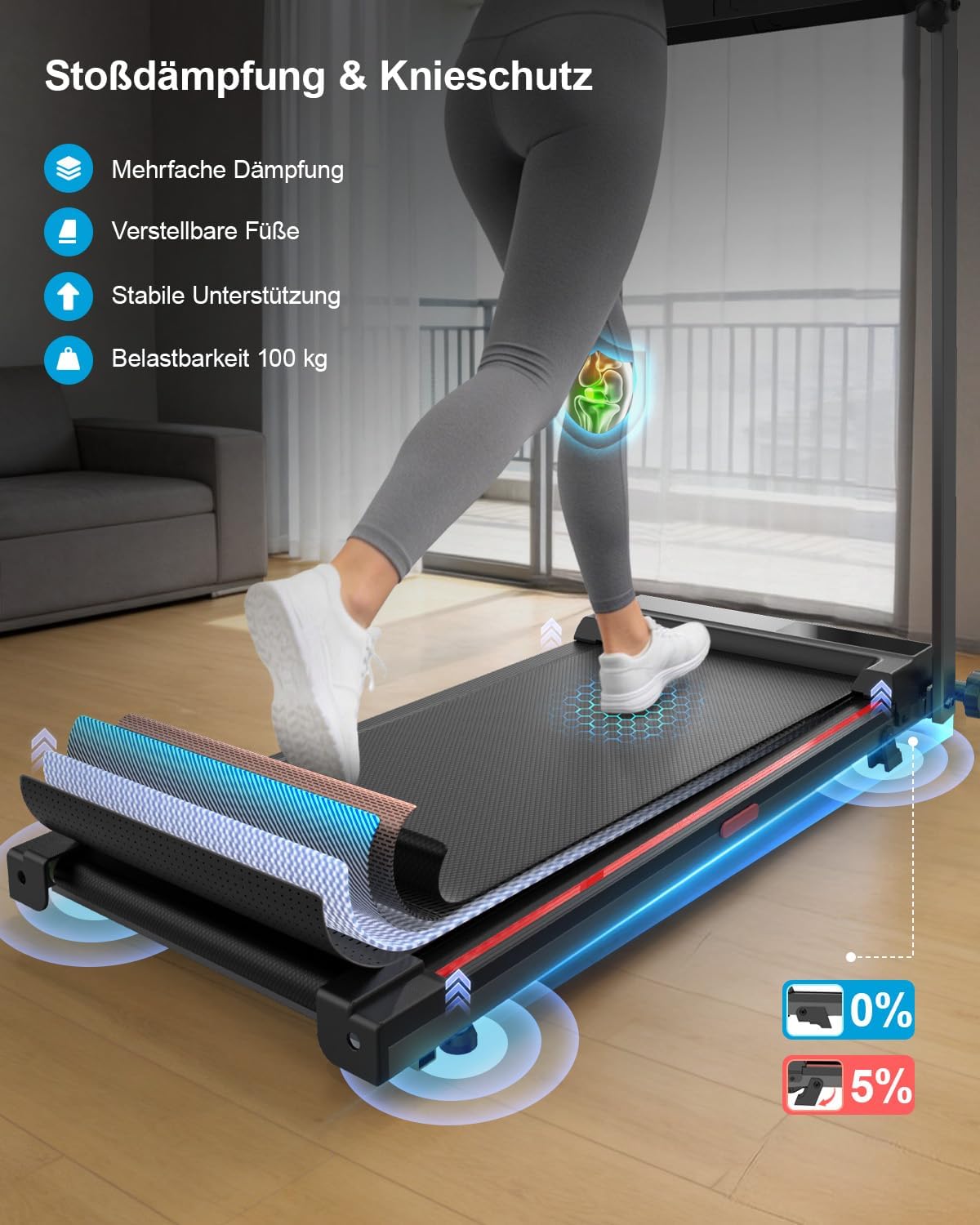 Laufband für Zuhause, Elektrisches Laufbänder mit Griff, Klappbares bis 10Km/H, Treadmill Walking Pad for Home, Leise Klein Büro Klappbar Kompakte, Anzeige 12 Programme Voreingestellte