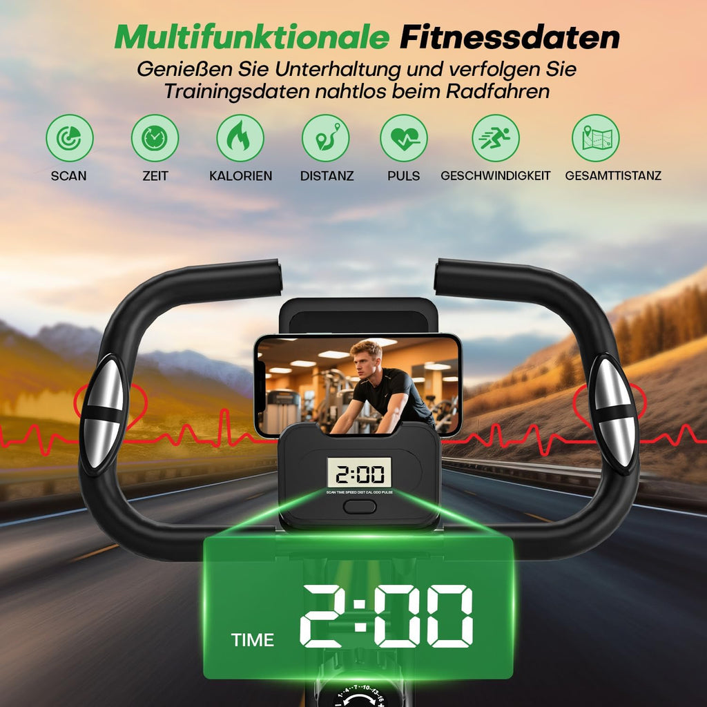 Heimtrainer Fahrrad Klappbar, VANNECT Hometrainer Fahrrad Klappbar, Ergometer Heimtrainer mit 16 Stufen Magnetwiderstand, Herzfrequenzsensor, LCD-Monitor & Komfort-Sitz für Zuhause & Büro, bis 150kg