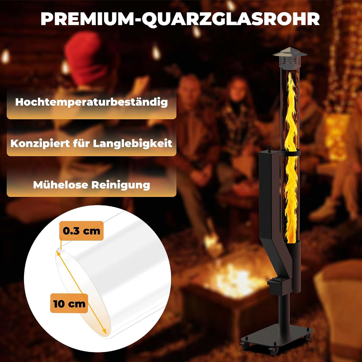 Outdoor Pellet Fire Bowl - Spiral Swirling Flame Column with Glass Tube Provides a Cozy Atmosphere on Patio and Garden, Ideal for Backyard and Camping