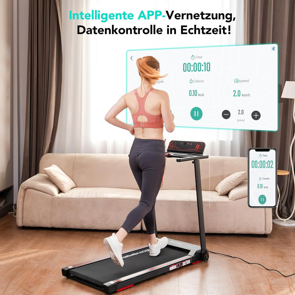CITYSPORTS Elektrisches Laufband,Klappbares Laufband für Zuhause bis 12 km/h,mit LED-Anzeige,APP und 360° Tablet Holder,kompakte Walking Pad für Zuhause und Büro (Black)