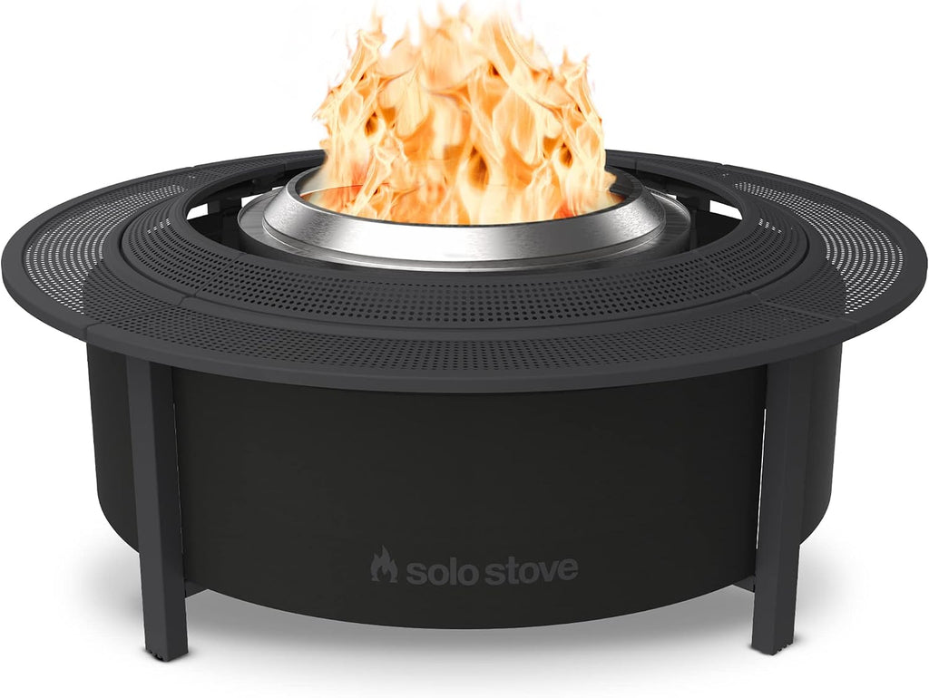 Solo Stove Surround Fire Pit Table with Heat Protection Large | Raiser and Storage for Yukon Powder Coated Steel/UV Resistant Material - Height 52cm Width 133.5cm Black