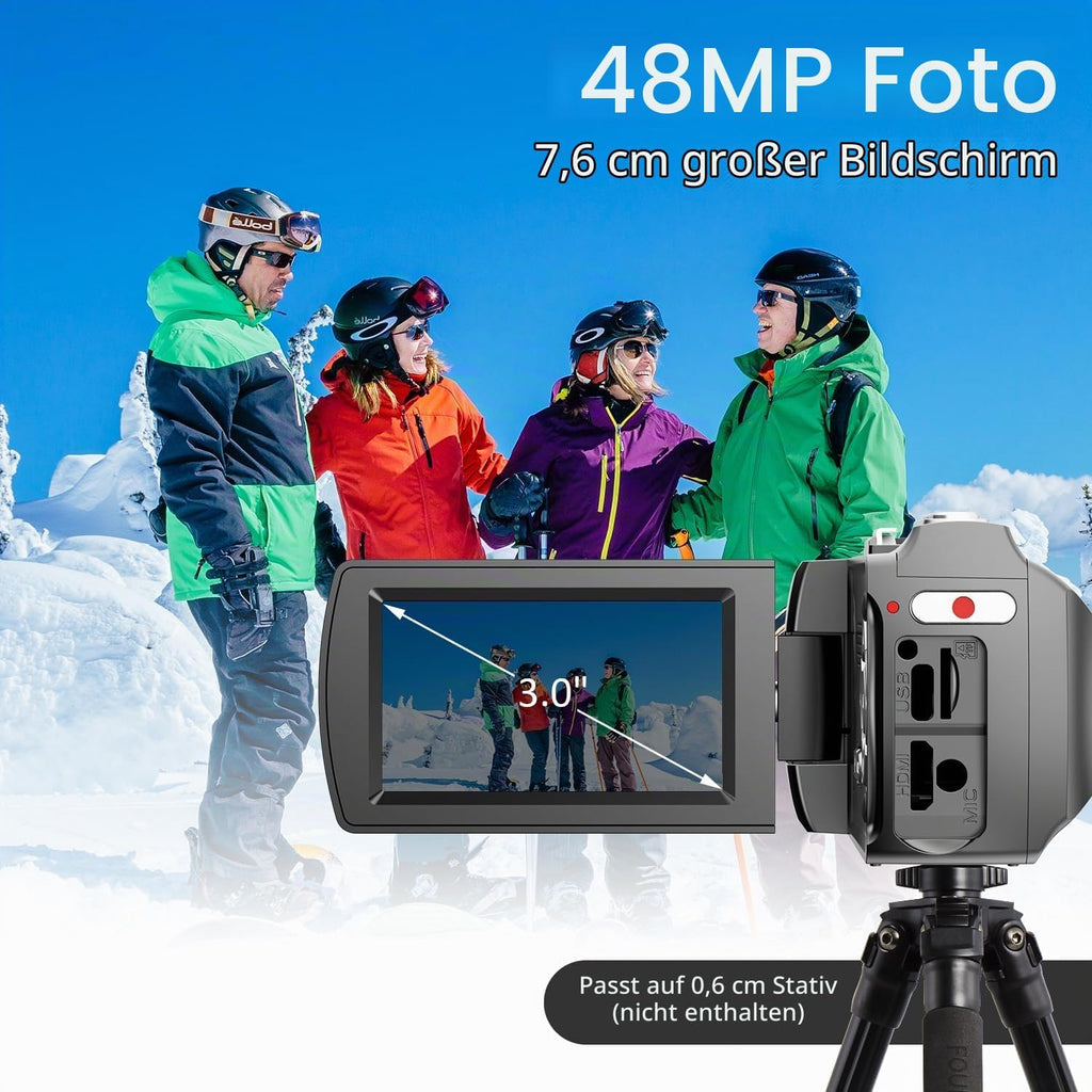 4K Video Camera, 48MP Photo/4K 60FPS Video Recorder, Digital Camcorder for Vlogging on YouTube, with 2 Batteries/Wireless Microphone/SD Card/Remote Control