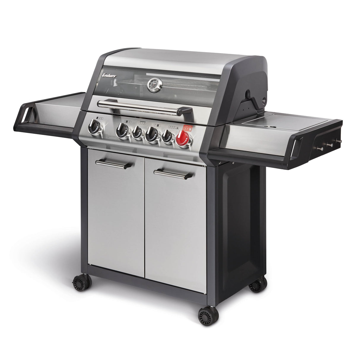 Enders® Gasgrill MONROE PRO 3 SIK TURBO SHADOW, 3-Edelstahlbrenner, Seitenkocher, Infrarot-Backburner, Sichtfenster, HEAT RANGE™, SWITCH GRID™, 800 °C TURBO ZONE™, SIMPLE CLEAN™, #8381