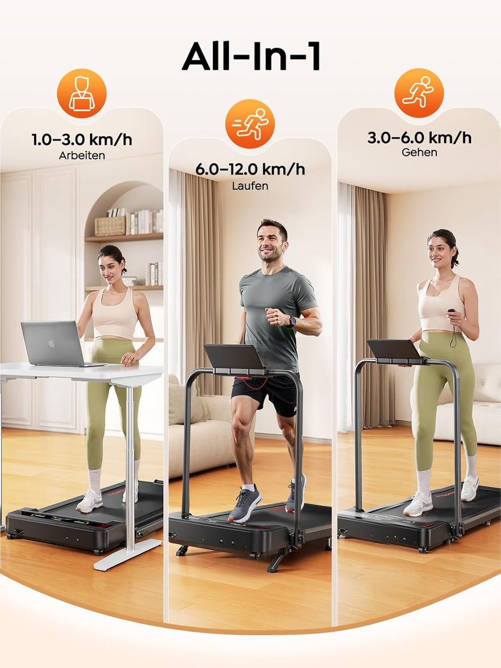 Laufband für Zuhause & Büro Klappbar, Walking Pad mit Steigung - 9% Neigung