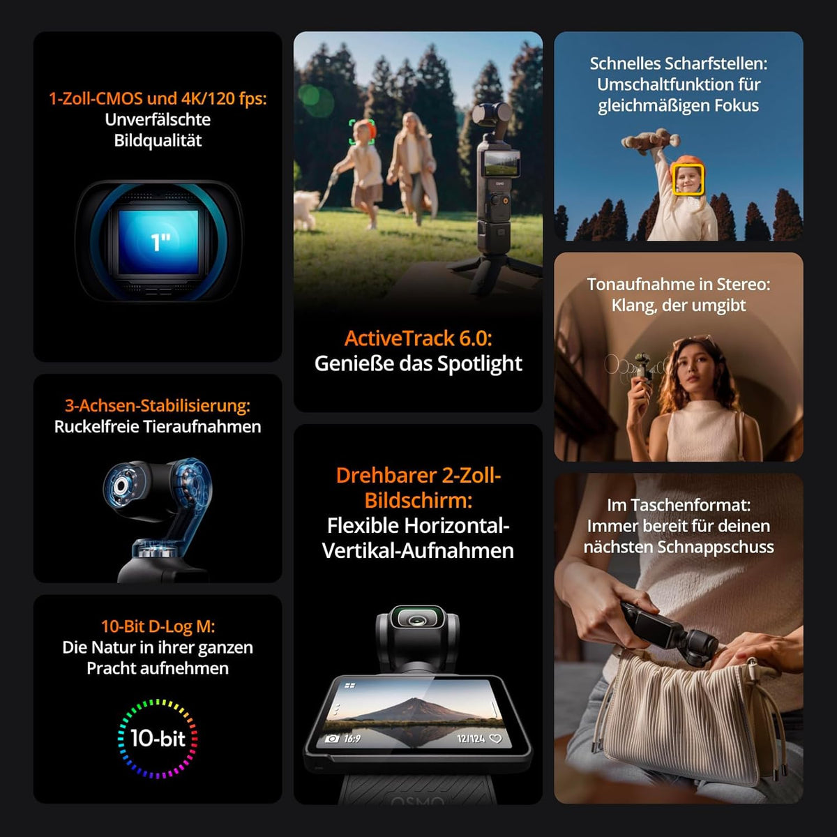 DJI Osmo Pocket 3 Vlogging Camera with 1-Inch CMOS and 4K/120fps Video, 3-Axis Stabilization, Fast Focus, Face/Object Tracking, Small Video Camera for Photography