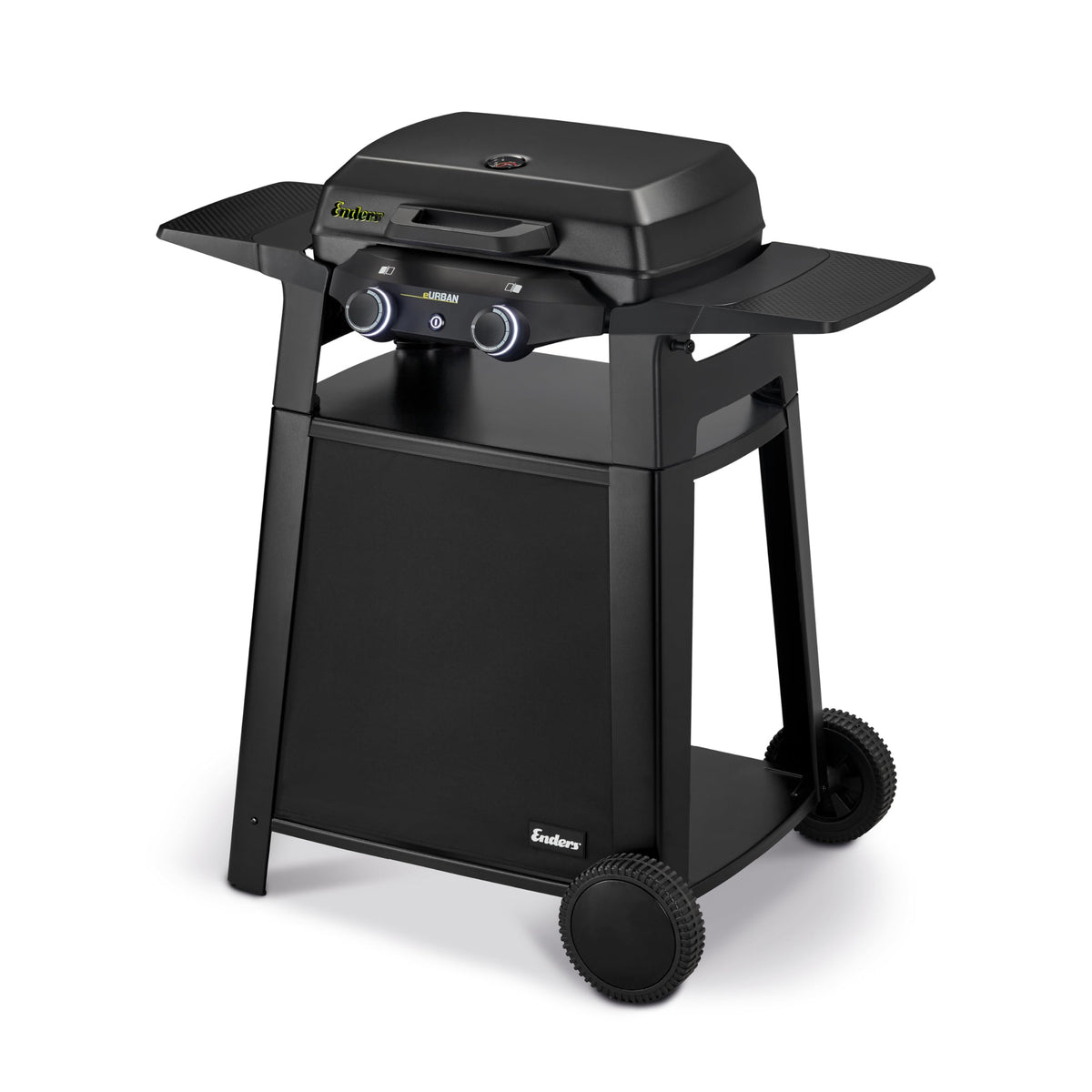Enders Urban II Trolley, Tischgrill mit Trolley, Grillen-, Kochen- und Backen Funktion, 2 Brenner Edelstahl, mit Grill-Thermometer, Balkon-, Camping-Grill, Aluguss-Gehäuse, Gusseisen-Rost #207072