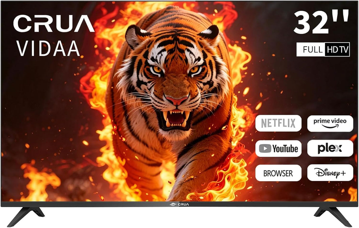 CRUA 32 Zoll Smart TV/Fernseher 32 Zoll 3X HDMI, 2xUSB, Fernseher kompatibel mit VIDAA,EyeCare,Triple Tuner DVB-T/-T2/-C/-S/-S2 CI+Power Input 100-240V~ 50/60HZ for Home, Kitchen, or RV Camper