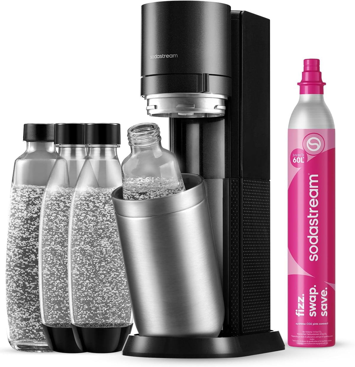 Sodastream DUO Soda Maker | 2 Bottles + 2 Glass + Cylinder | Black