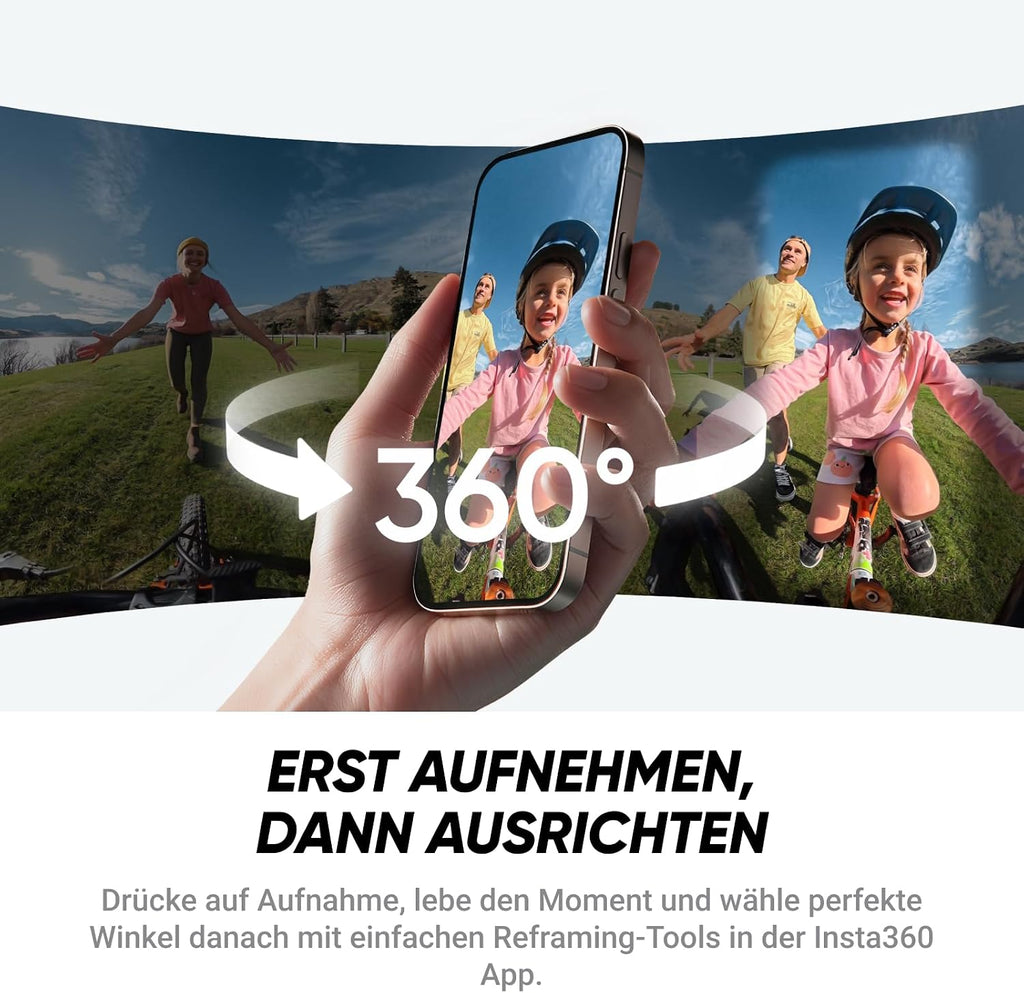 Insta360 X4 Air, 8K 360°-Kamera leichte, Unsichtbarer Selfie-Stick-Effekt, austauschbare Linsen, Erst aufnehmen & dann ausrichten, KI-gestützte App, FlowState-Stabilisierung, integr. Windschutz