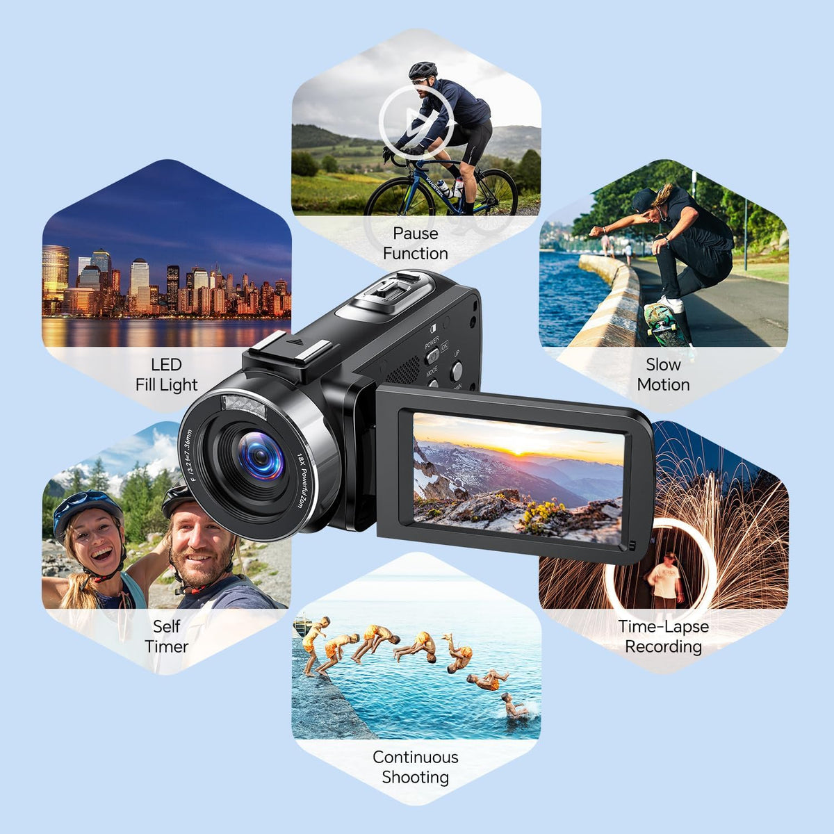 Videokamera 4K Camcorder, 42MP Vlogging Kamera für YouTube, Video Kamera mit 18x Digitalzoom & 3 Zoll 270° Drehbarem Display, Video Camera mit 2 Akkus, 32GB SD-Karte und Fernbedienung, Webcam Funktion