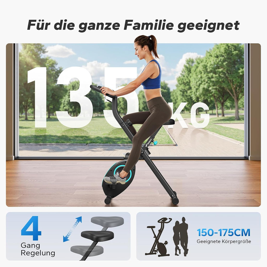 MERACH Foldable Exercise Bike, Quiet Home Trainer Bicycle with 16 Levels Magnetic Resistance, LCD Display, Comfortable Saddle, Fitness Bike for Home, Space-Saving Design for Effective Training