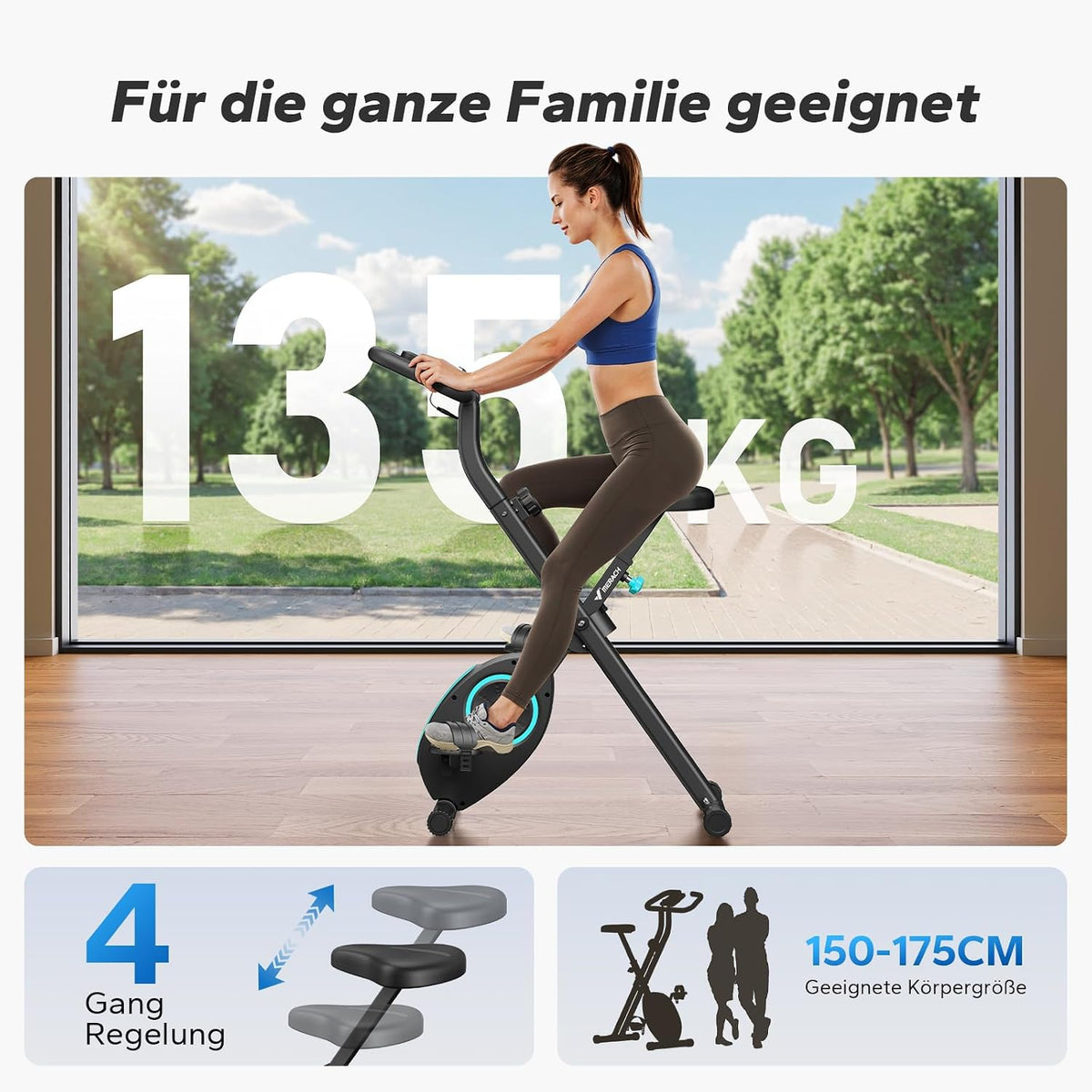MERACH Foldable Exercise Bike, Quiet Home Trainer Bicycle with 16 Levels Magnetic Resistance, LCD Display, Comfortable Saddle, Fitness Bike for Home, Space-Saving Design for Effective Training