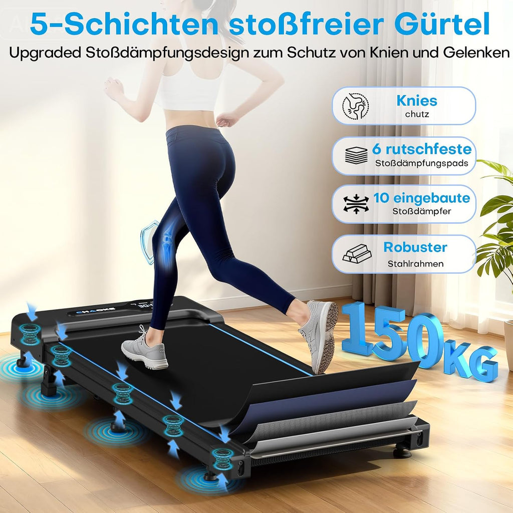 CHAOKE Walking Pad Laufband mit 9% Steigung, 10 km/h Schreibtischlaufband für Zuhause und Büro, 2,75 PS leiser Motor, Bis zu 150 kg Belastbarkeit, 12 HIIT-Programmen und Fernbedienung