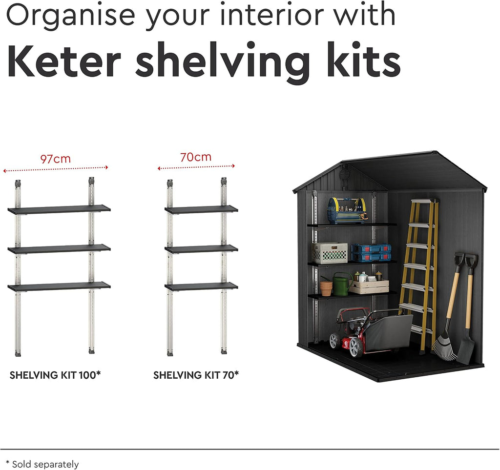 Keter Gerätehaus Darwin 4x6, Grau, Außenmaße 184,5x125,8x205cm, wartungsfrei, wetterfest, wasserdicht, mit Unterboden