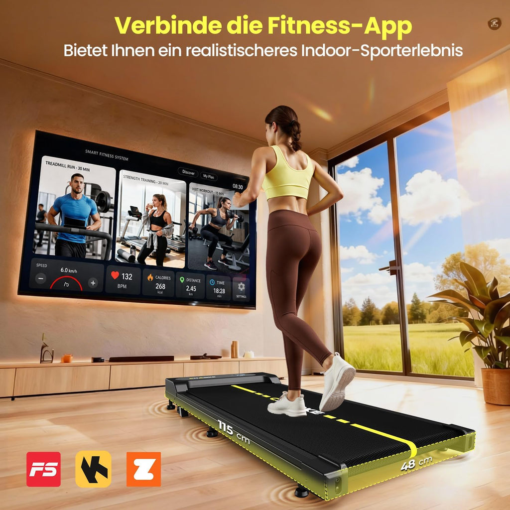 Walking Pad mit Steigung 9%, 1-10 km/h Laufband für Zuhause mit APP, 2.75HP Walking Pad Cardio für Home-Office mit Eingebaute Lautsprecher, LED-Anzeige, Leise Schreibtisch Laufband