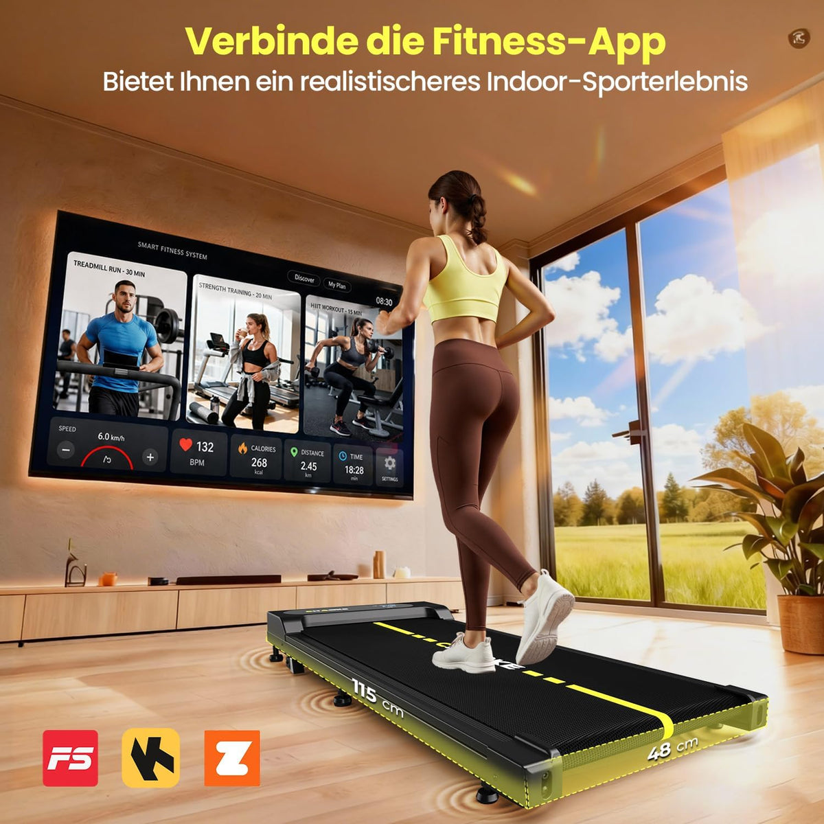 Walking Pad mit Steigung 9%, 1-10 km/h Laufband für Zuhause mit APP, 2.75HP Walking Pad Cardio für Home-Office mit Eingebaute Lautsprecher, LED-Anzeige, Leise Schreibtisch Laufband