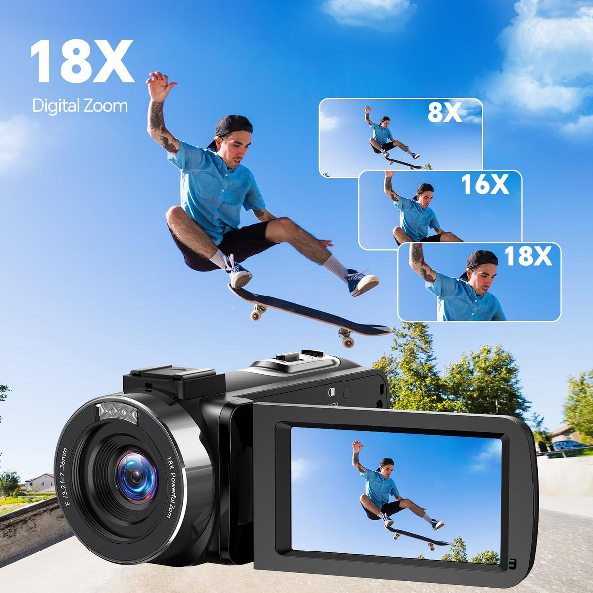 Videokamera 4K Camcorder, 42MP Vlogging Kamera für YouTube, Video Kamera mit 18x Digitalzoom & 3 Zoll 270° Drehbarem Display, Video Camera mit 2 Akkus, 32GB SD-Karte und Fernbedienung, Webcam Funktion