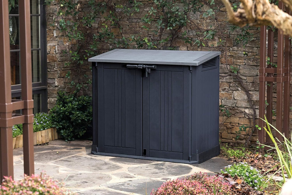 Keter Gartenhaus 249319, 880L, Holzoptik, UV-beständig, abschließbar, Dunkelgrau/Hellgrau