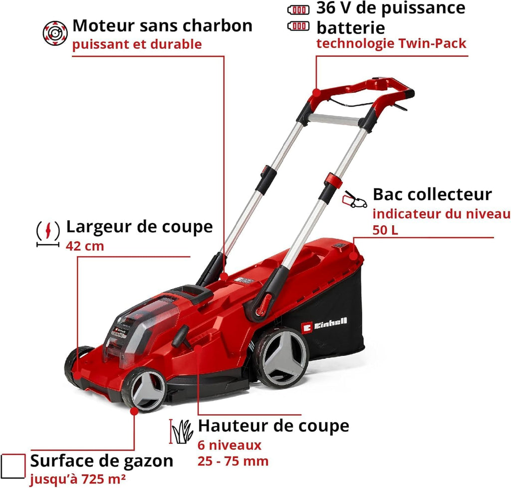 Einhell Tondeuse à Gazon sans Fil RASARRO 36/42 Kit (2x5,2 Ah)
